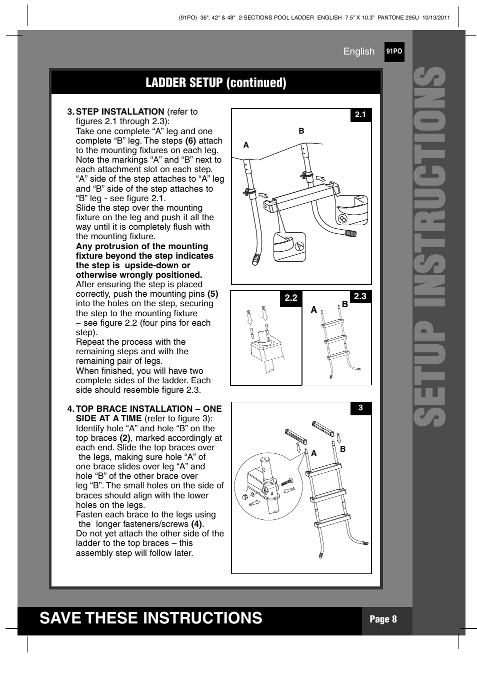 Ss ee tt uu pp ii nn ss tt rr uu cc tt iioo nn ss | Intex Pool Ladder 2012 User Manual | Page 8 / 12