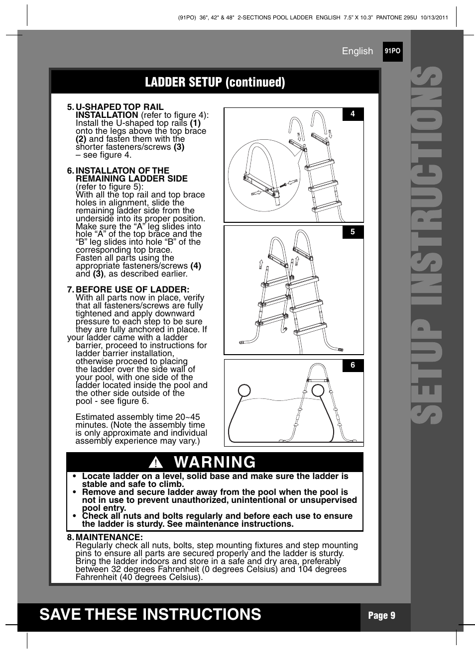 Ss ee tt uu pp ii nn ss tt rr uu cc tt iioo nn ss | Intex Pool Ladder 2012 User Manual | Page 9 / 12