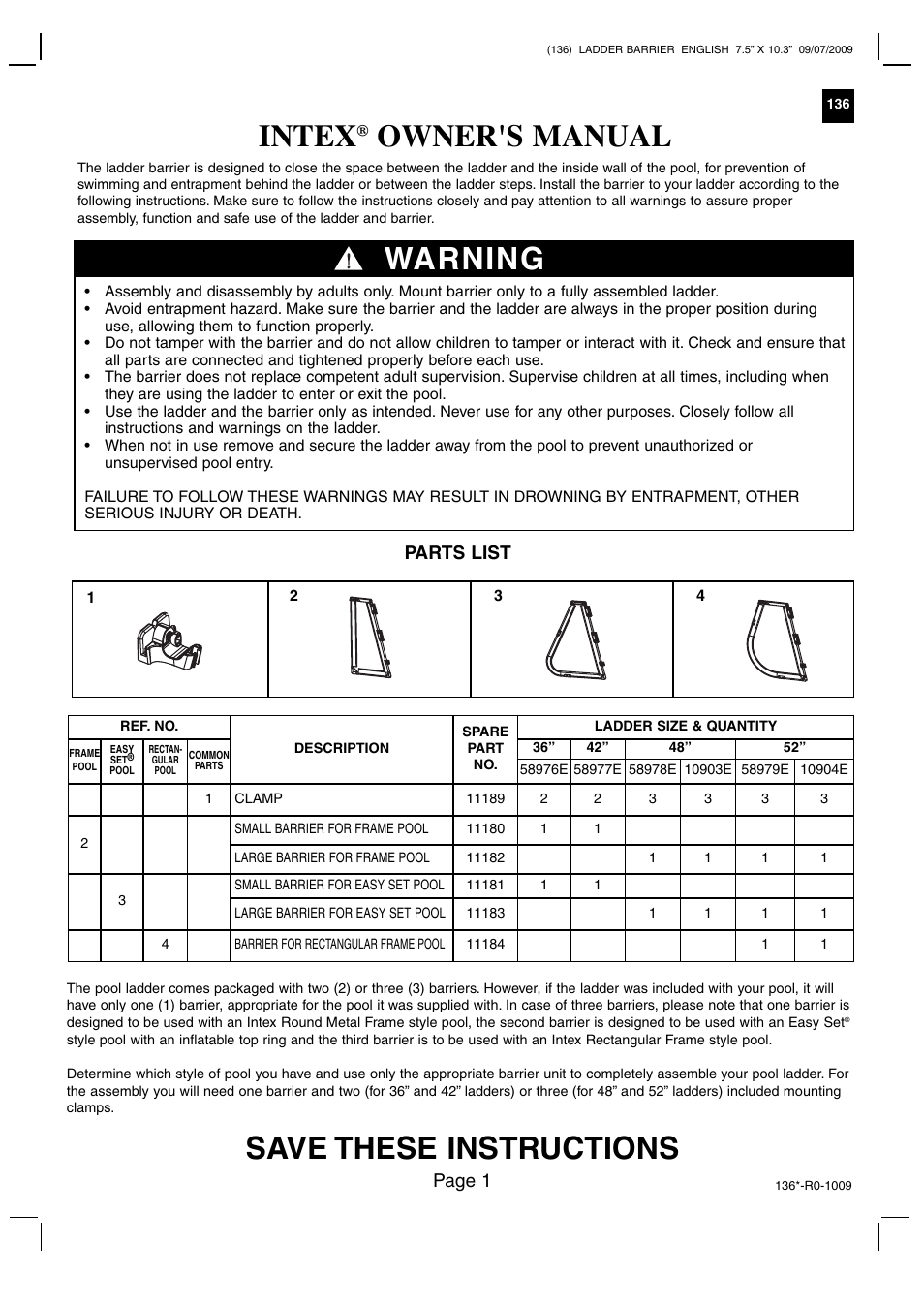 Intex Pool Ladder Barrier 20125 User Manual | 3 pages