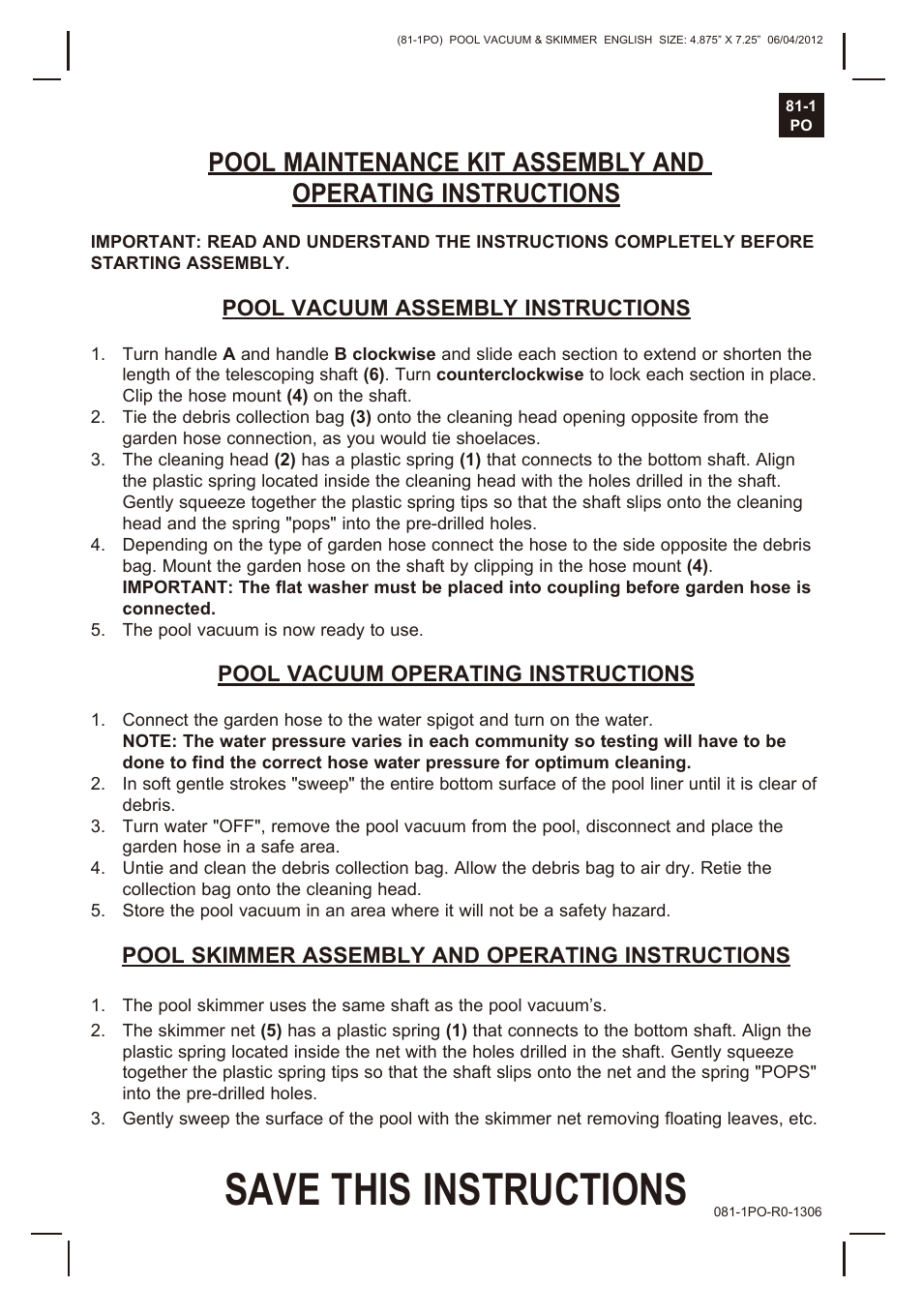 Intex POOL MAINTENANCE KIT ASSEMBLY v.2 User Manual | 2 pages