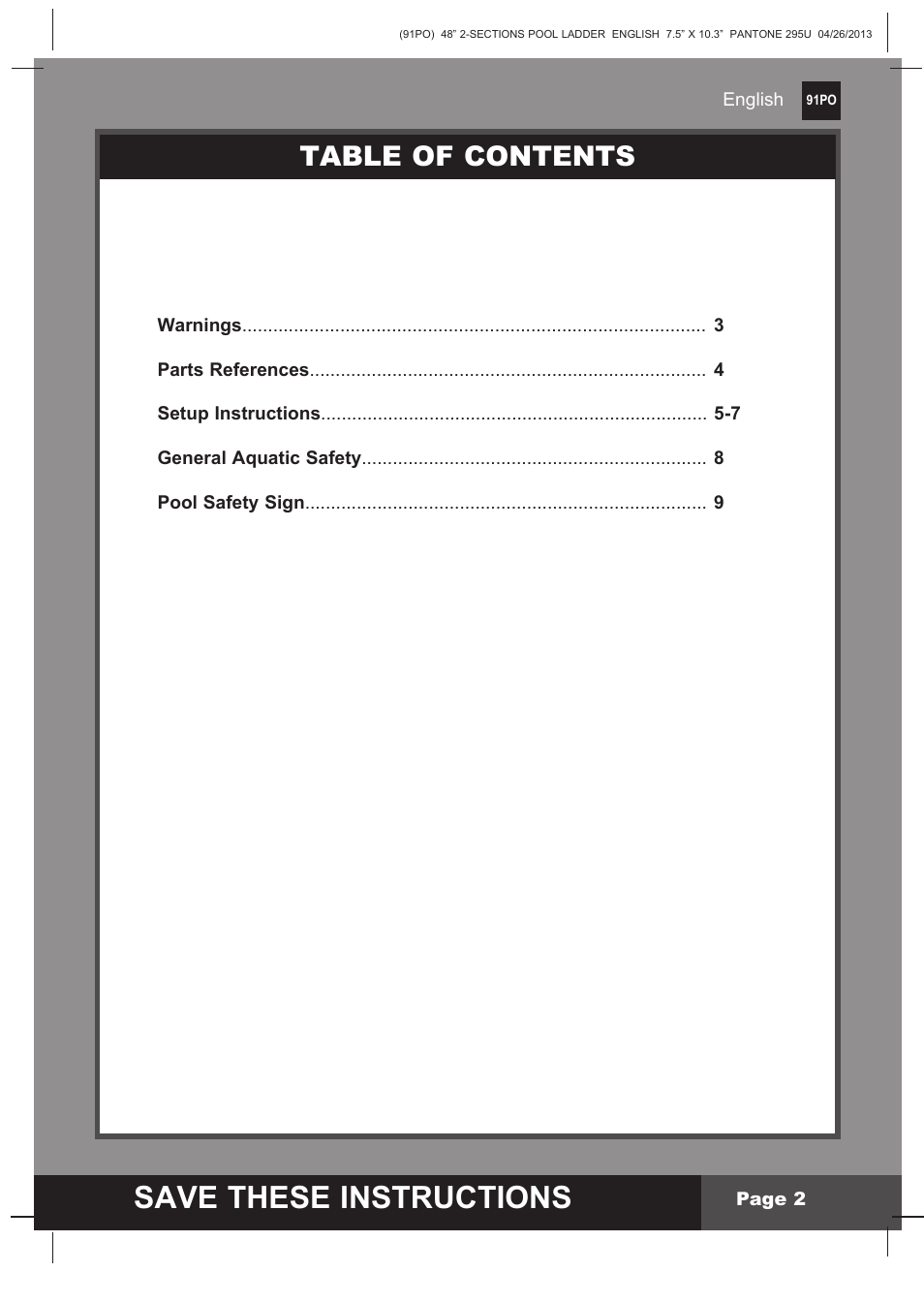 Intex Pool Ladder For 48in (122 cm) model 2014 User Manual | Page 2 / 9