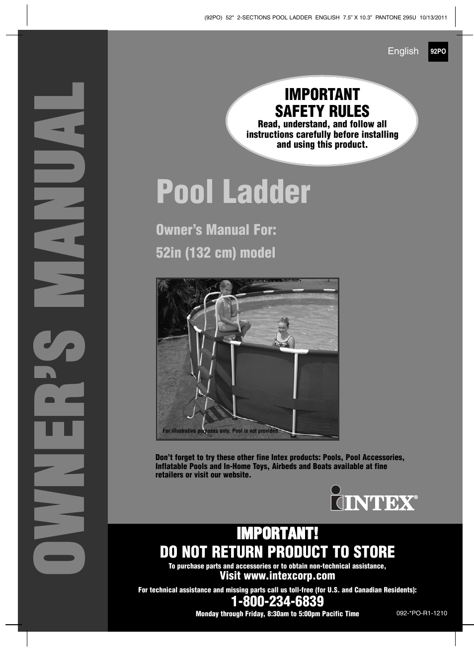 Intex Pool Ladder For 52in (132 cm) model 2012 User Manual | 11 pages