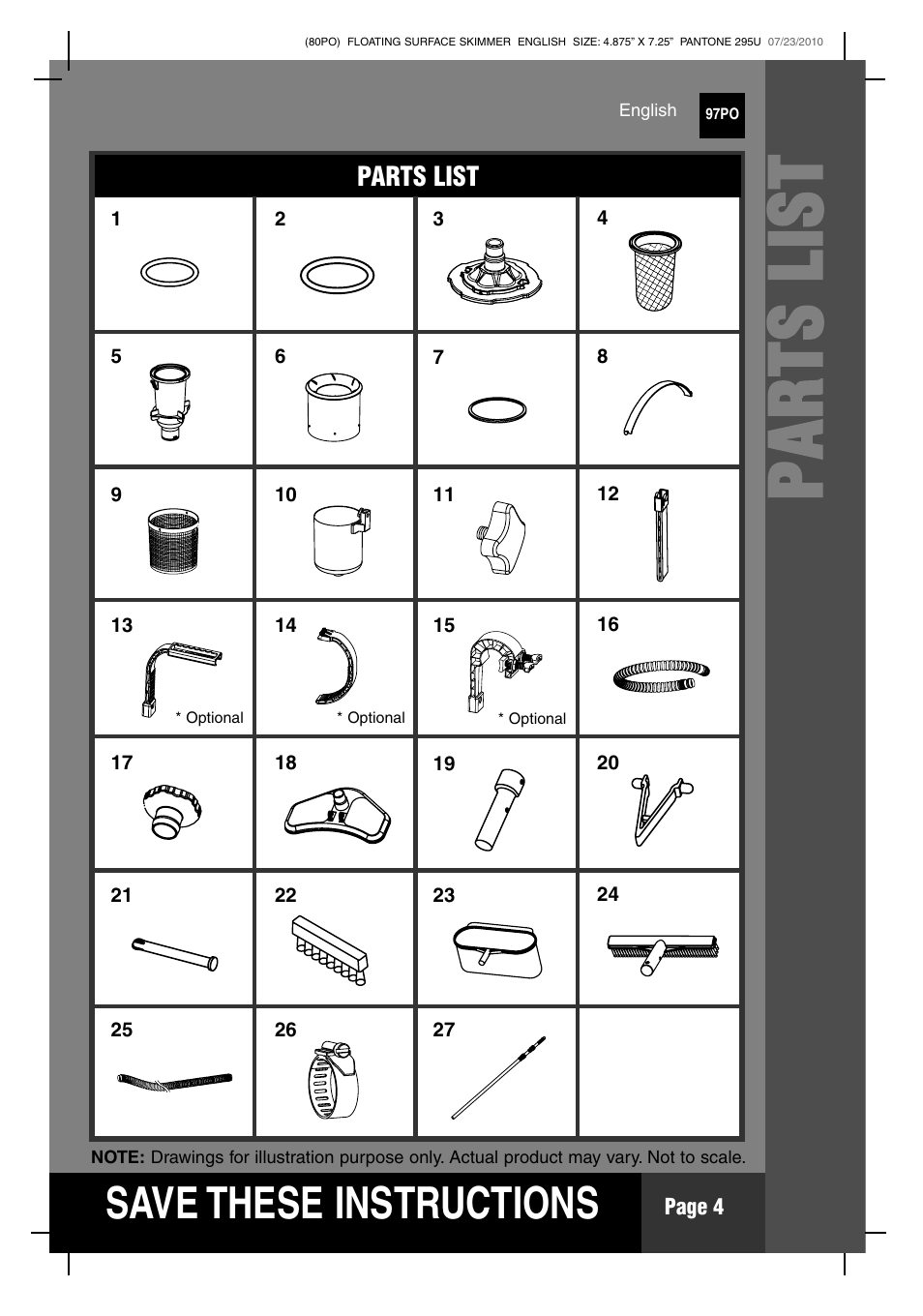 Part s l is t, S ave these instructions | Intex Deluxe Maintenance Kit 2011 User Manual | Page 4 / 20