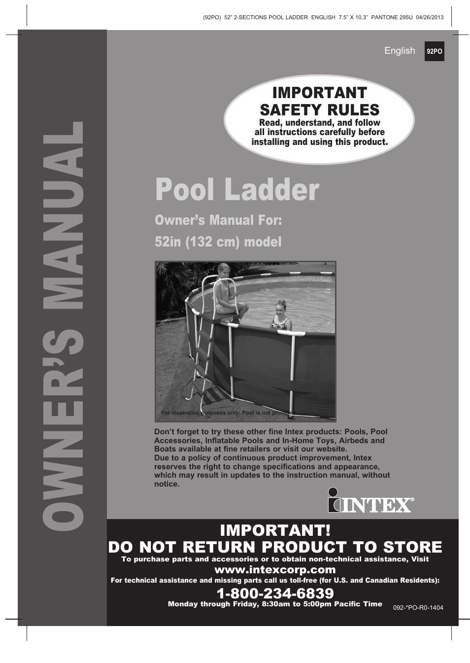Intex Pool Ladder For 52in (132 cm) model 2014 User Manual | 9 pages