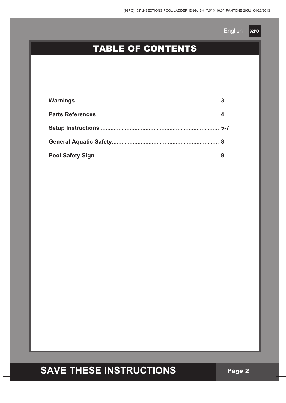 Intex Pool Ladder For 52in (132 cm) model 2014 User Manual | Page 2 / 9