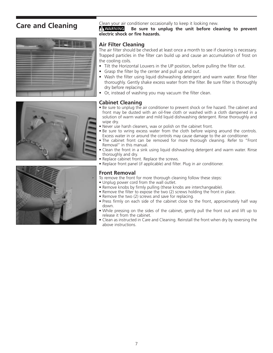 Care and cleaning | Carrier 52F User Manual | Page 7 / 8