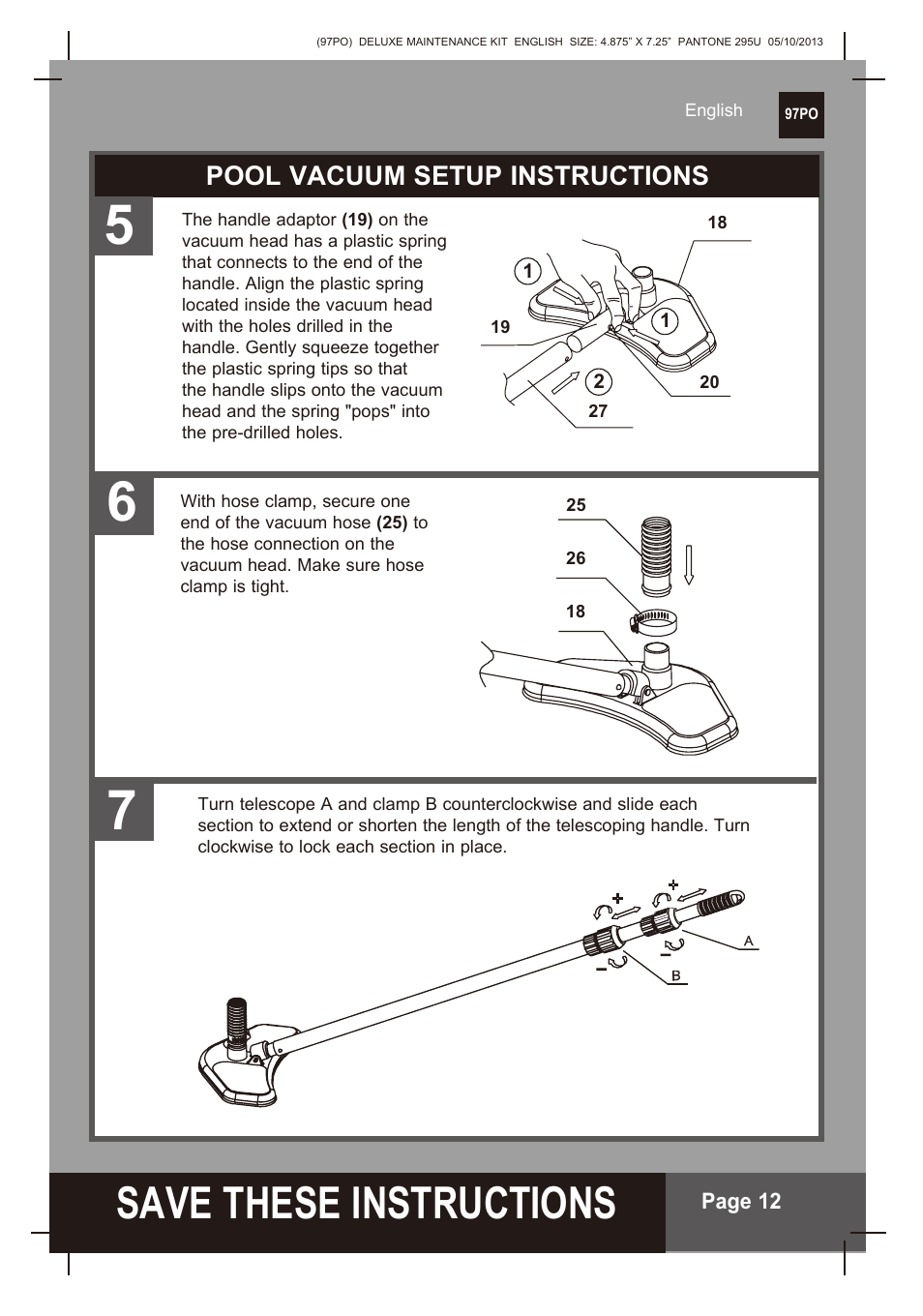 S ave these instructions, Pool vacuum setup instructions | Intex Deluxe Maintenance Kit 2014 User Manual | Page 12 / 16