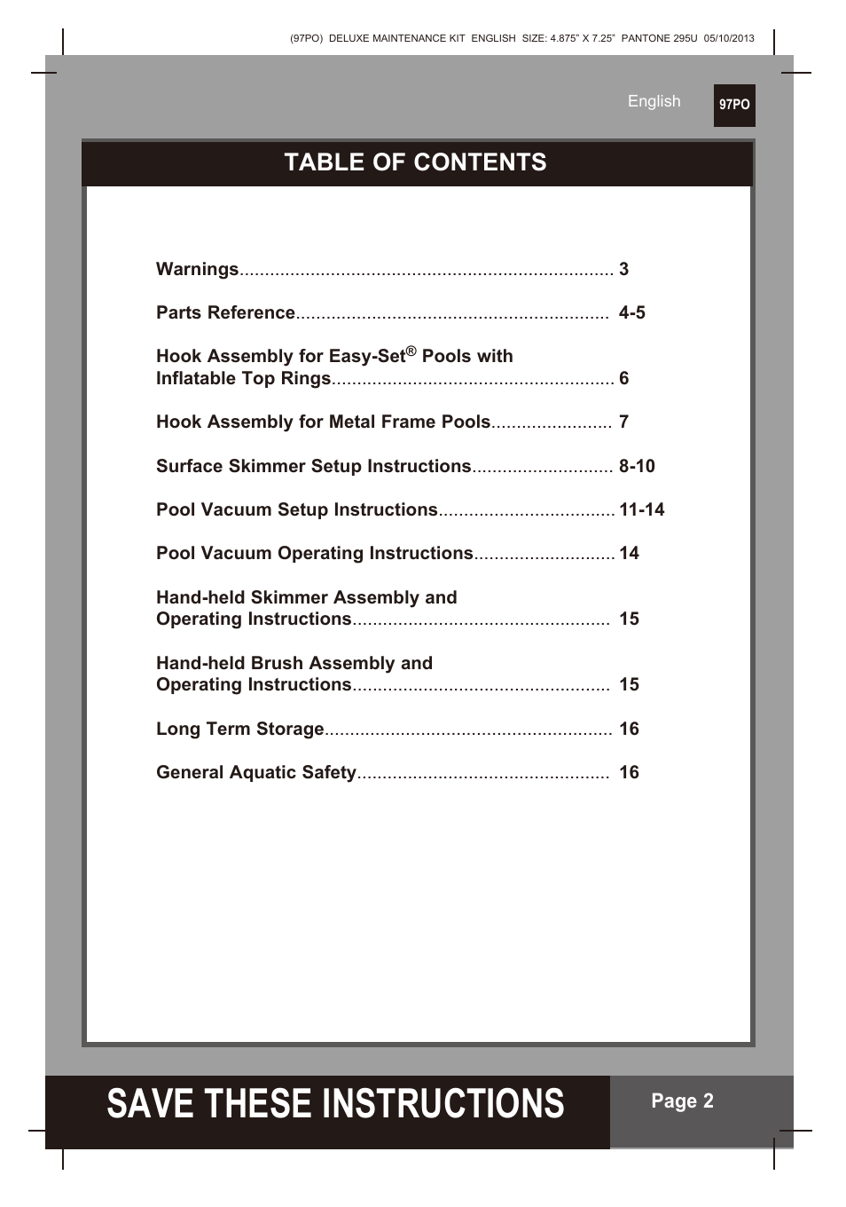 Intex Deluxe Maintenance Kit 2014 User Manual | Page 2 / 16
