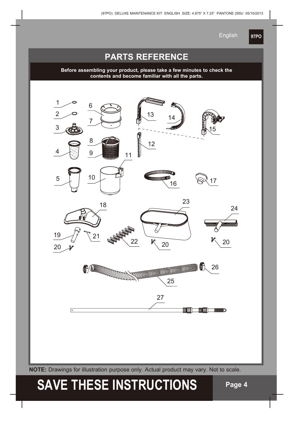S ave these instructions, Parts reference | Intex Deluxe Maintenance Kit 2014 User Manual | Page 4 / 16