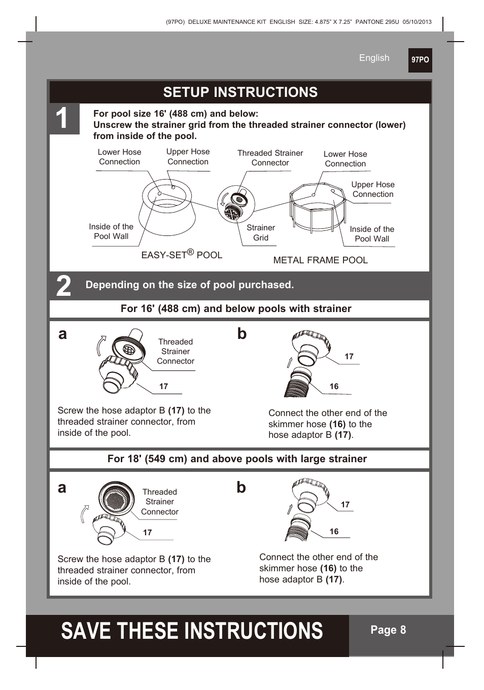 S ave these instructions, Setup instructions | Intex Deluxe Maintenance Kit 2014 User Manual | Page 8 / 16