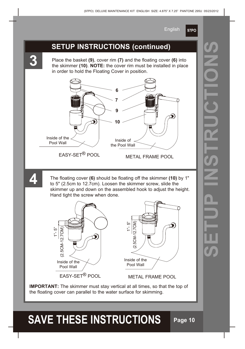 Setup instructions, S ave these instructions, Setup instructions (continued) | Intex Deluxe Maintenance Kit 2013 User Manual | Page 10 / 18