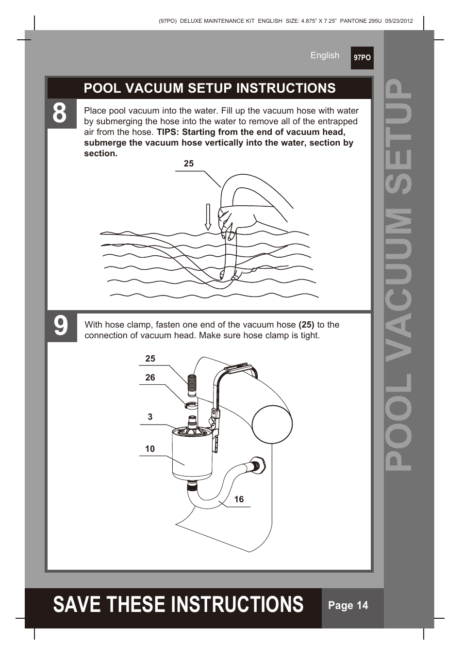 Pool vacuum setup, S ave these instructions | Intex Deluxe Maintenance Kit 2013 User Manual | Page 14 / 18