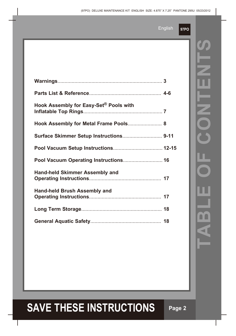 Intex Deluxe Maintenance Kit 2013 User Manual | Page 2 / 18
