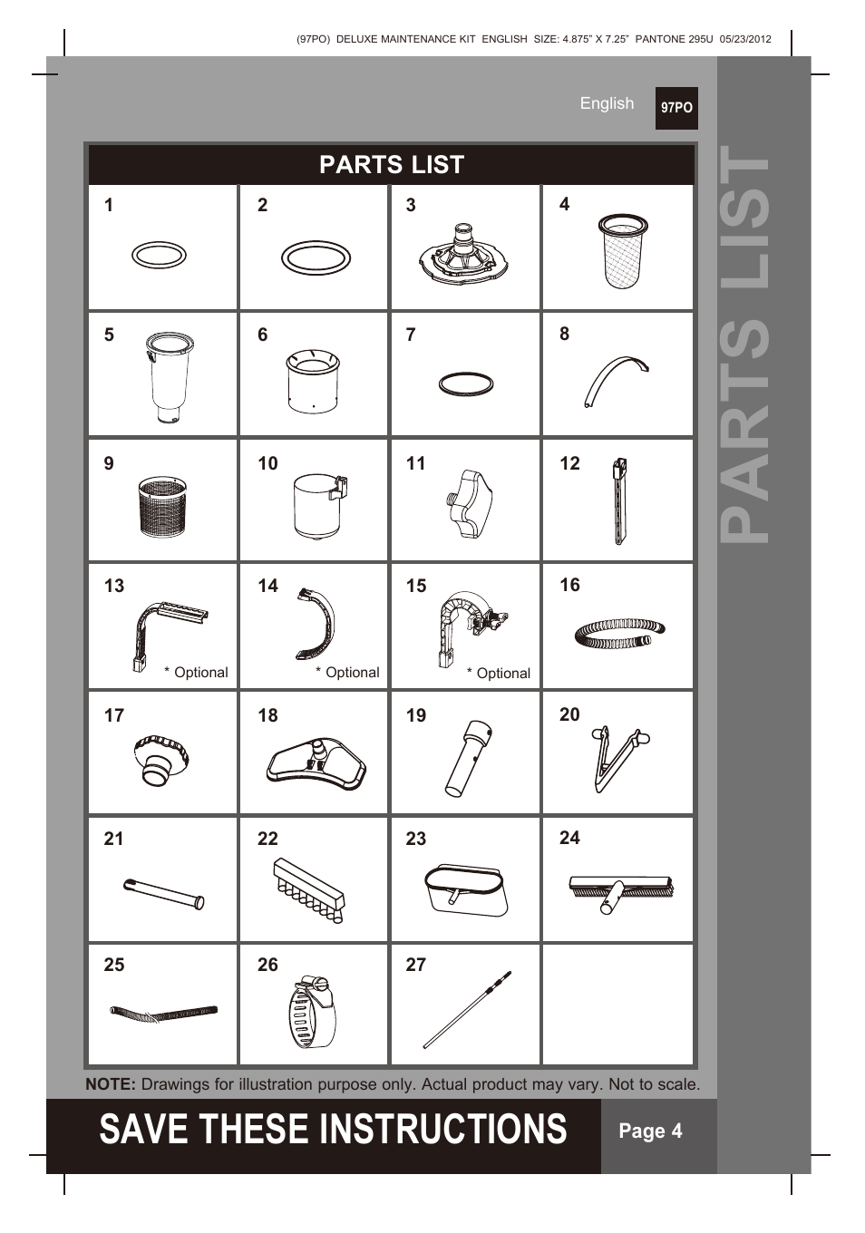 S ave these instructions, Parts list | Intex Deluxe Maintenance Kit 2013 User Manual | Page 4 / 18