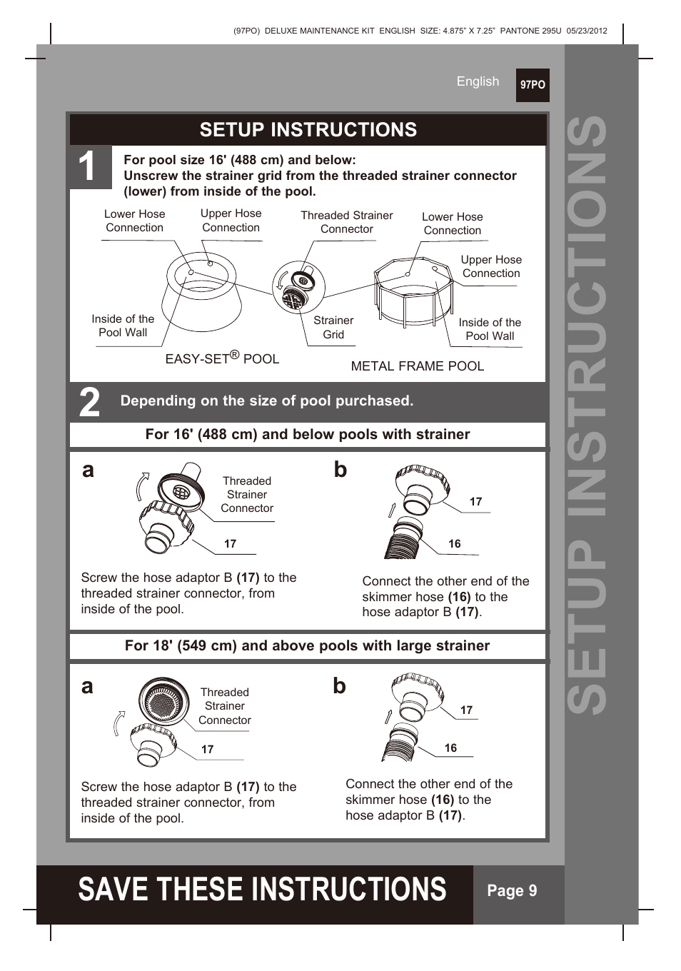 S ave these instructions, Setup instructions | Intex Deluxe Maintenance Kit 2013 User Manual | Page 9 / 18