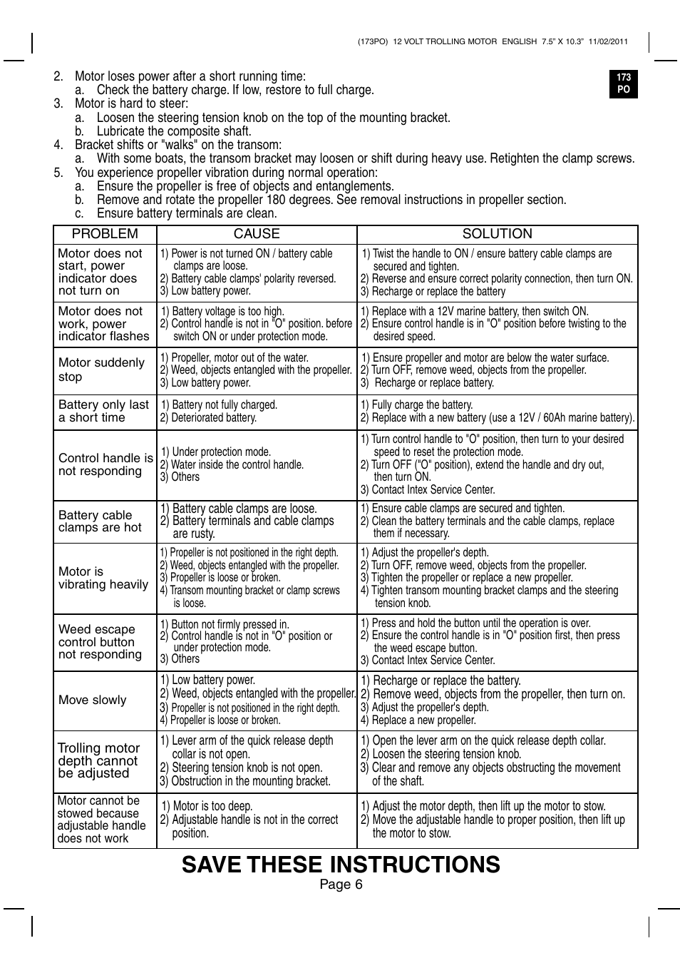 Save these instructions | Intex BM4212 2012 User Manual | Page 6 / 8