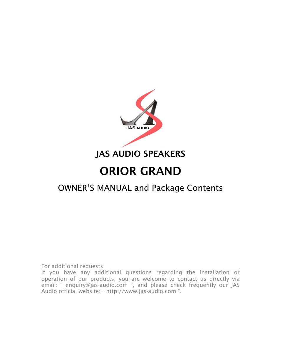 Jas-Audio ORIOR GRAND User Manual | 8 pages