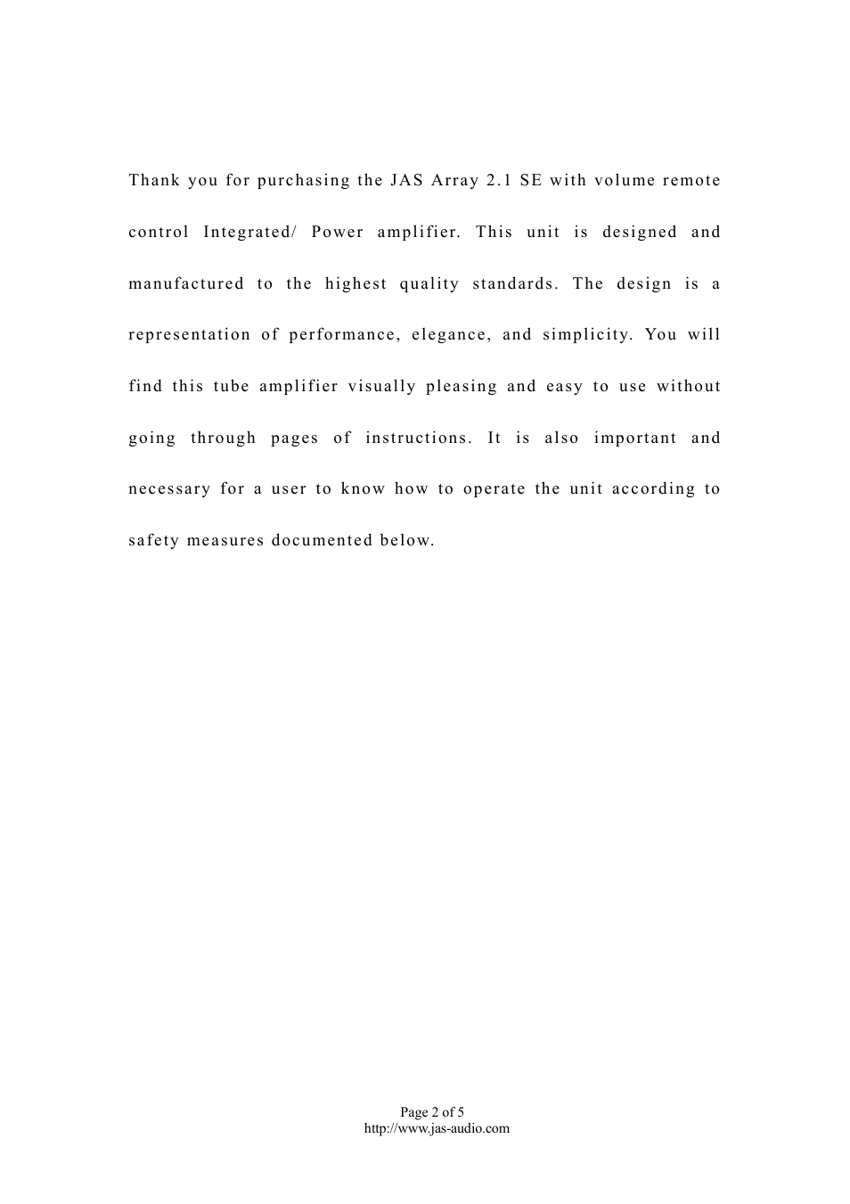 Array 2.1 se class a integrated/power amplifier | Jas-Audio ARRAY 2.1 SE User Manual | Page 2 / 5