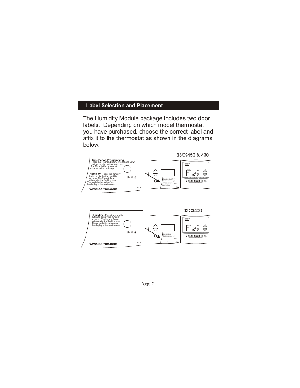 Label selection and placement, Su pm, Rev. 1 | Carrier P/N 33CSHUMID-01 User Manual | Page 8 / 9