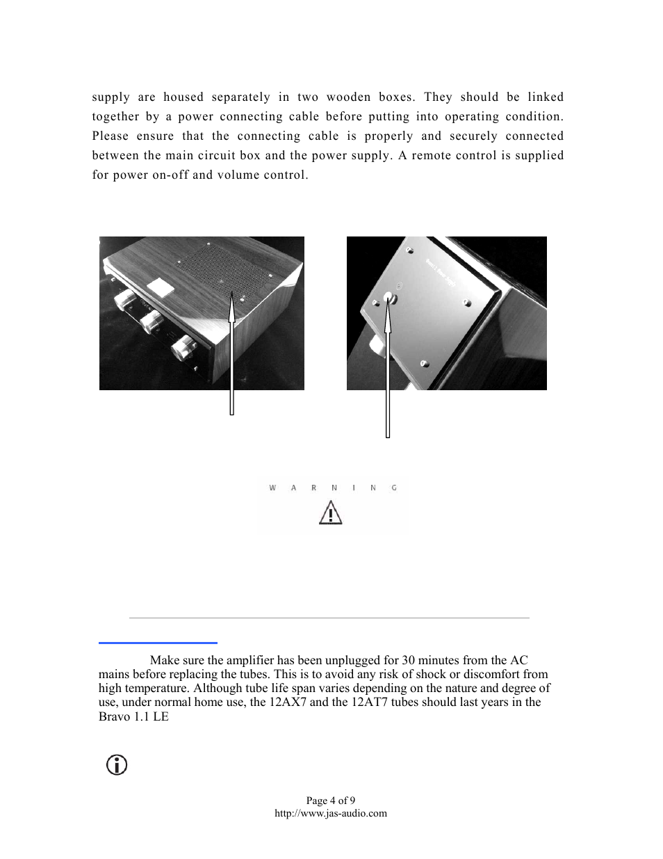 Tube replacement | Jas-Audio BRAVO 1.1 LE PRE-AMP User Manual | Page 4 / 9