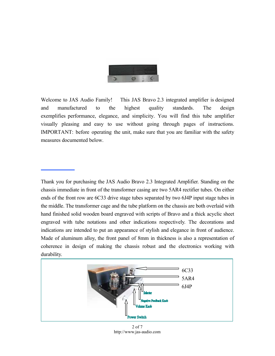 Bravo 2.3 owner’s manual | Jas-Audio BRAVO 2.3 User Manual | Page 2 / 7