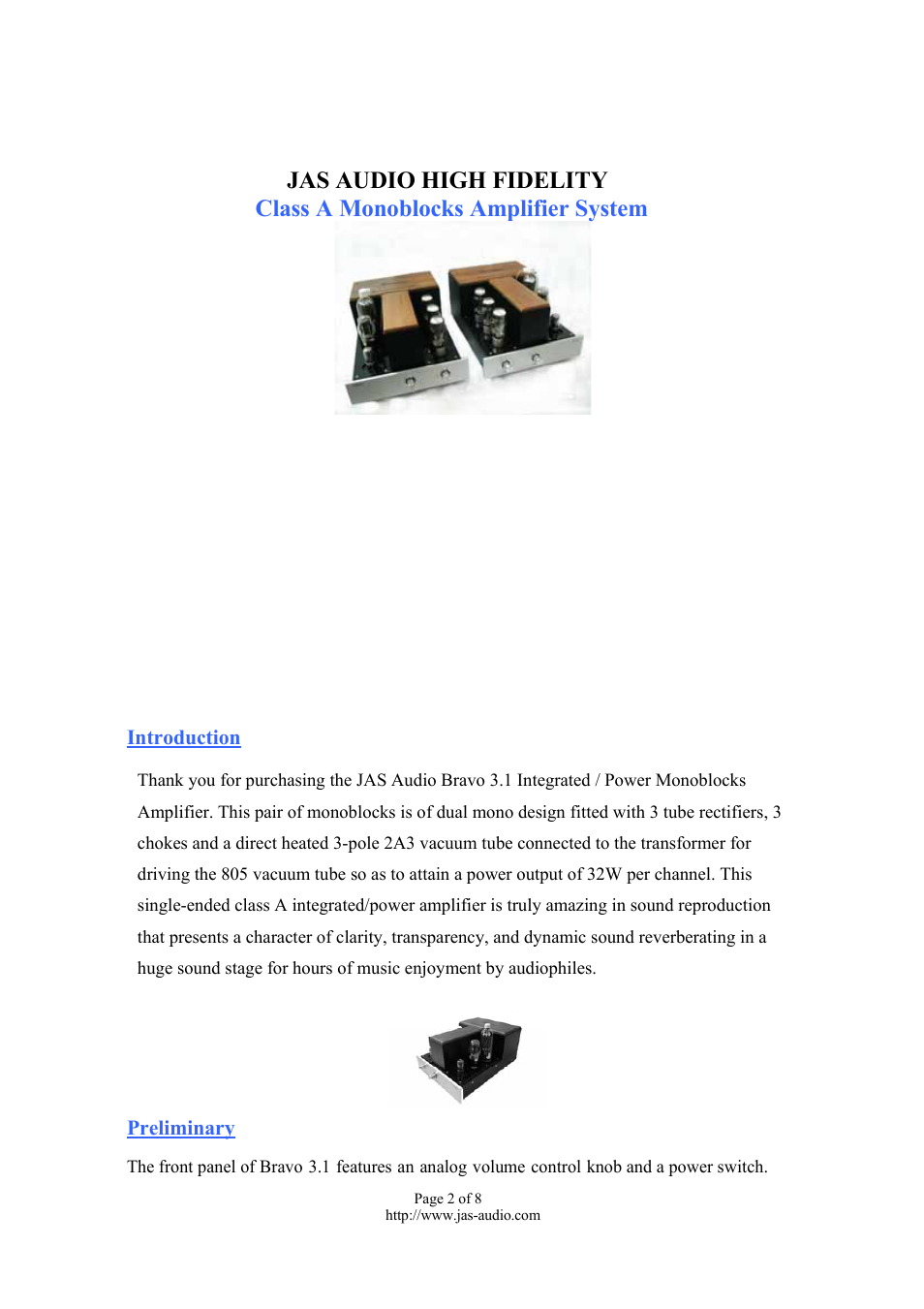 Bravo 3.1 owner’s manual | Jas-Audio BRAVO 3.1 User Manual | Page 2 / 8