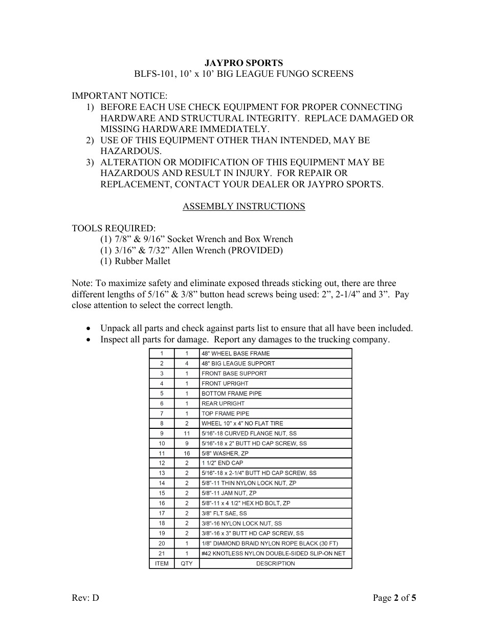 Jaypro Sports BLFS-101 User Manual | Page 2 / 5