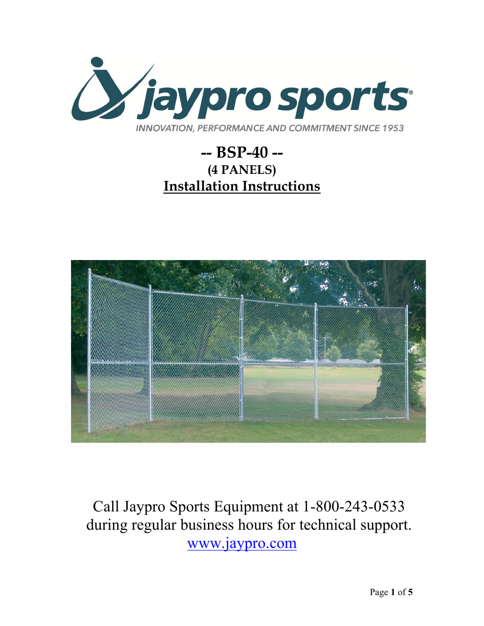 Jaypro Sports BSP-40 User Manual | 5 pages