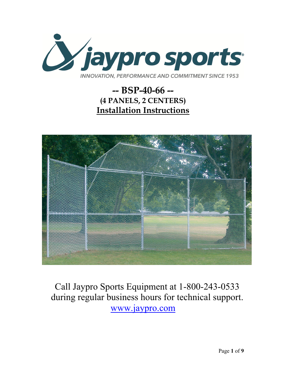 Jaypro Sports BSP-40-66 User Manual | 9 pages