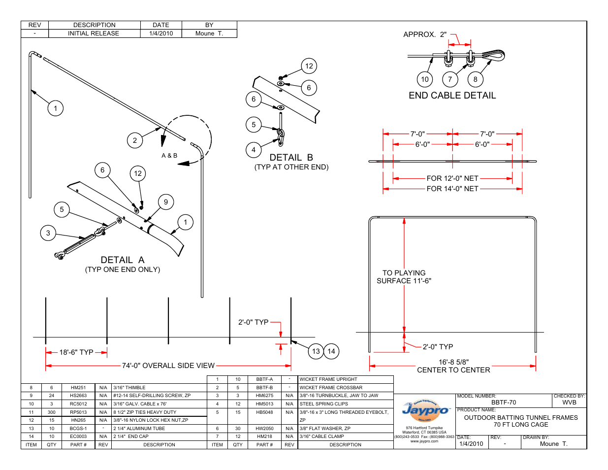 Detail a, Detail b, End cable detail | Jaypro Sports BBTF-70 User Manual | Page 2 / 8