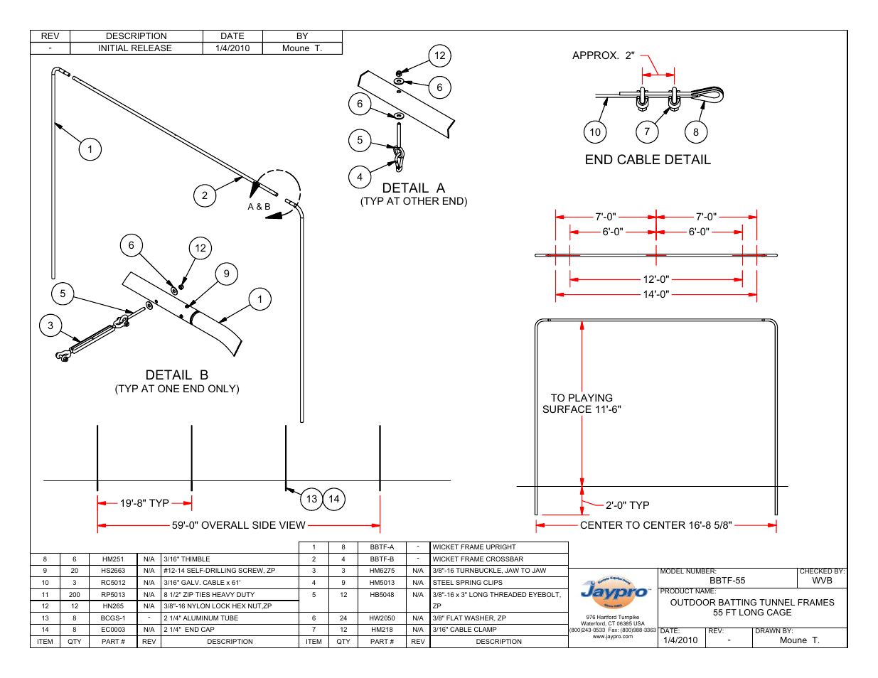 Detail a, Detail b, End cable detail | Jaypro Sports BBTF-70 User Manual | Page 3 / 8