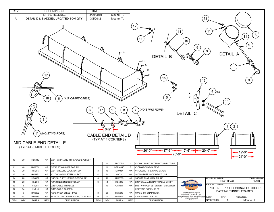 Detail b detail a detail c cable end detail d | Jaypro Sports PROTF-70 User Manual | Page 2 / 7