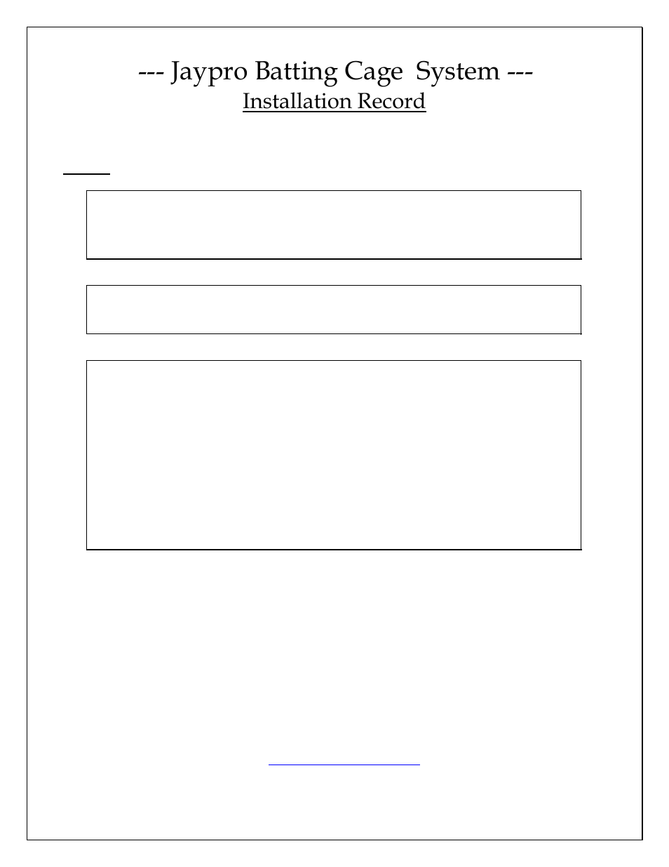 Jaypro batting cage system, Installation record | Jaypro Sports BBC-UBKIT User Manual | Page 24 / 24