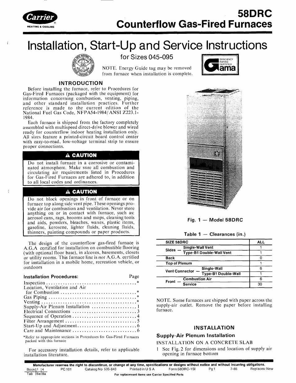 Carrier 58DRC User Manual | 10 pages