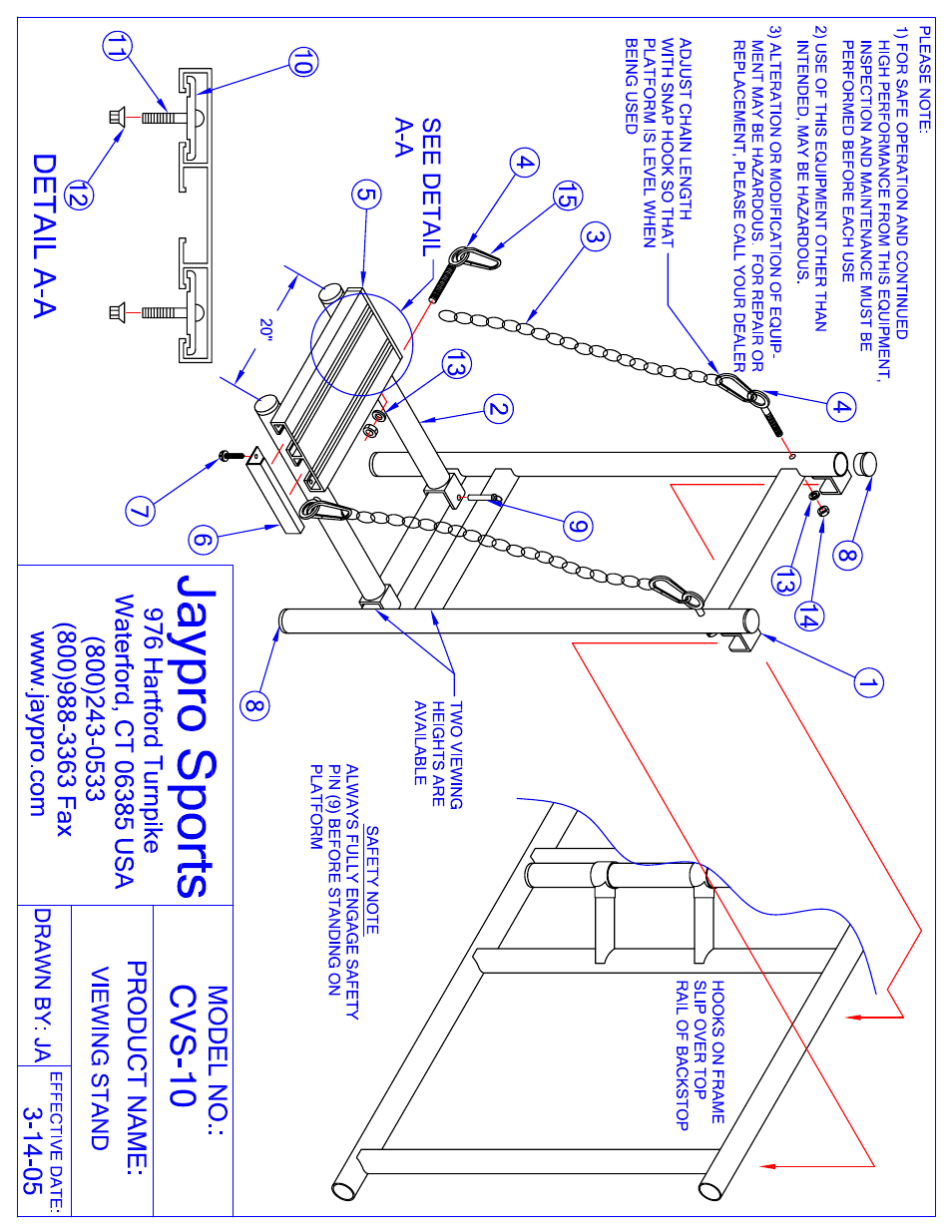 Jaypro Sports CVS-10 User Manual | 2 pages