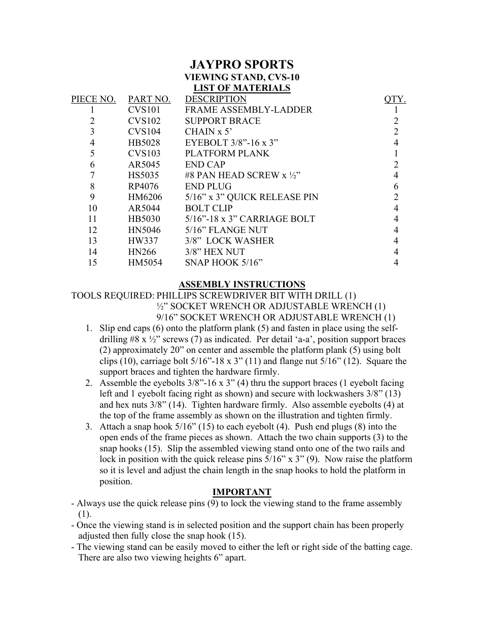 Jaypro sports | Jaypro Sports CVS-10 User Manual | Page 2 / 2