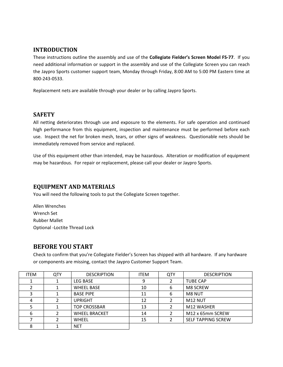 Before you start | Jaypro Sports FS-77 User Manual | Page 2 / 4