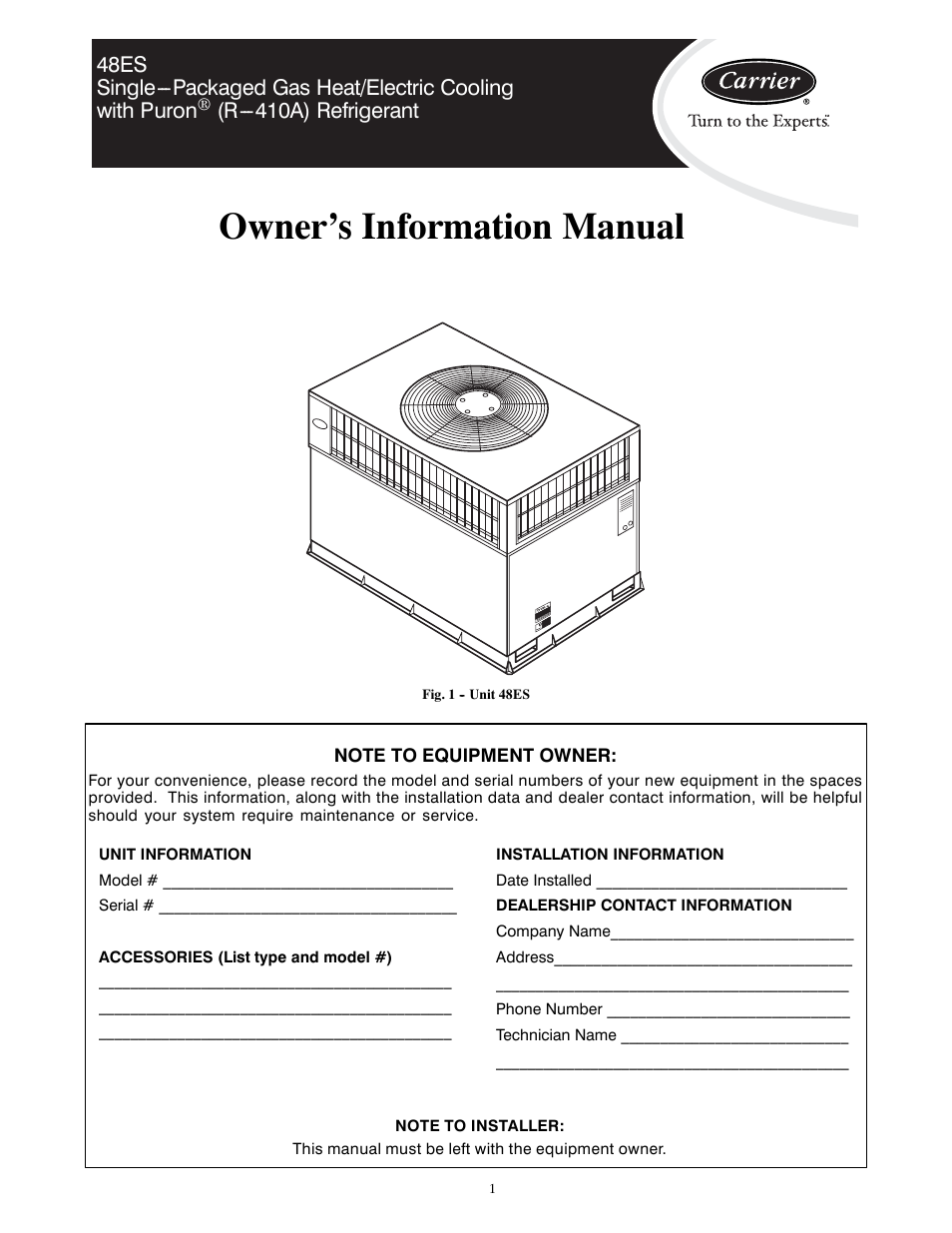 Carrier 48ES User Manual | 4 pages