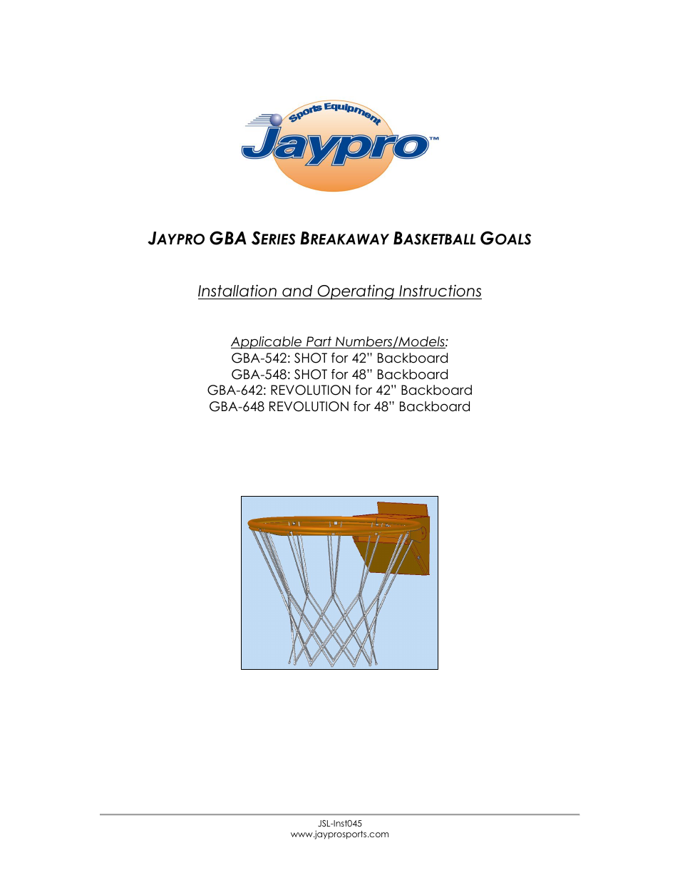 Jaypro Sports GBA-648 User Manual | 10 pages