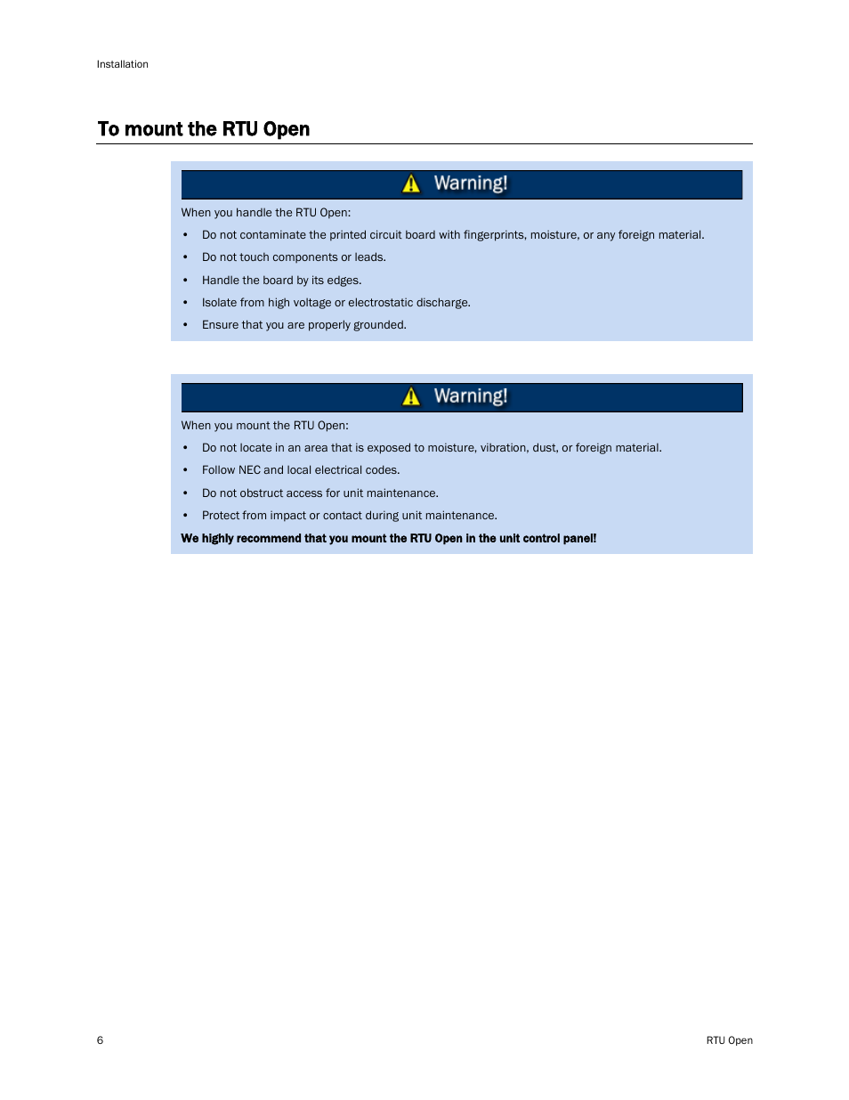 To mount the rtu open, E 6) | Carrier RTU OPEN 11-808-427-01 User Manual | Page 12 / 88