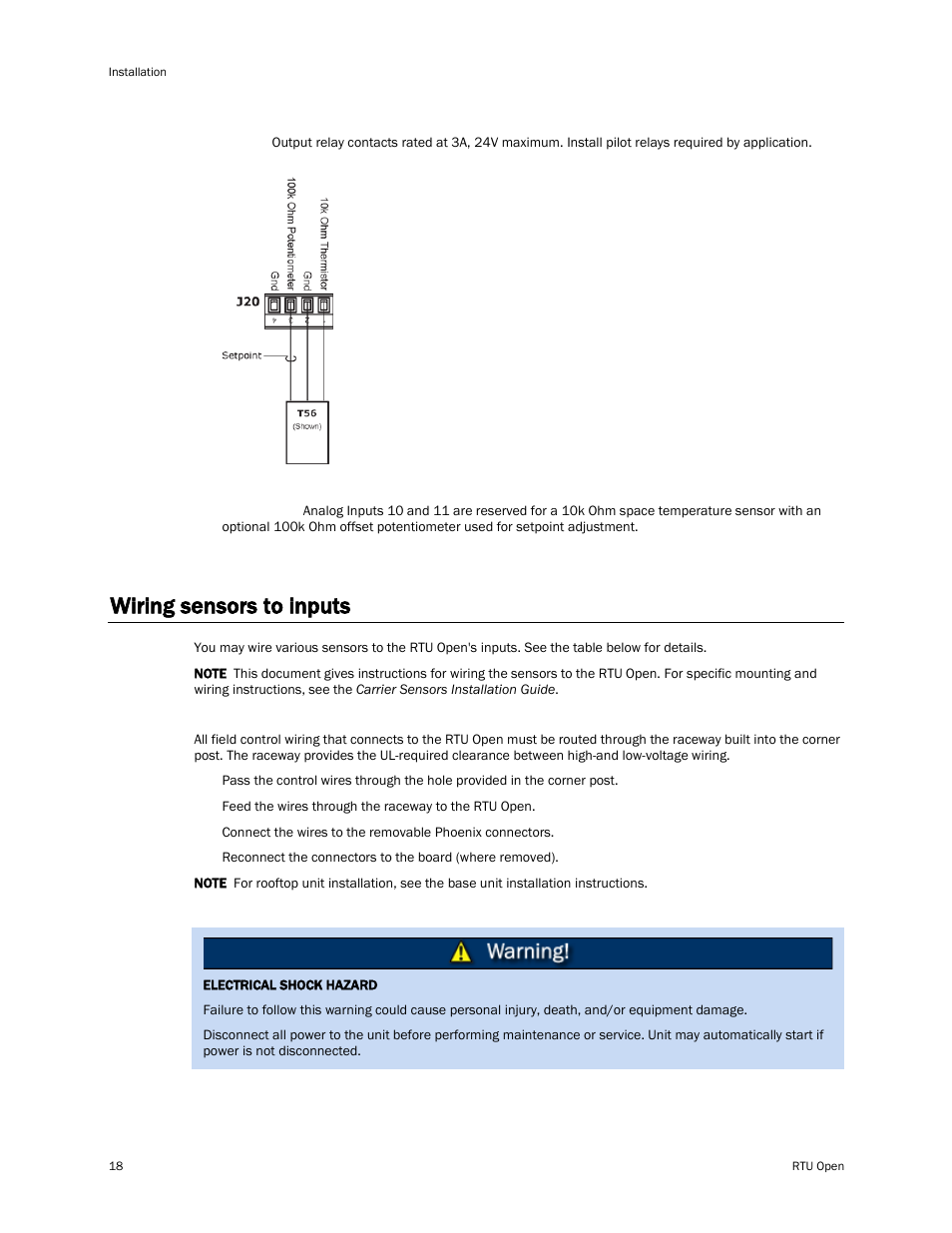 Wiring sensors to inputs | Carrier RTU OPEN 11-808-427-01 User Manual | Page 24 / 88