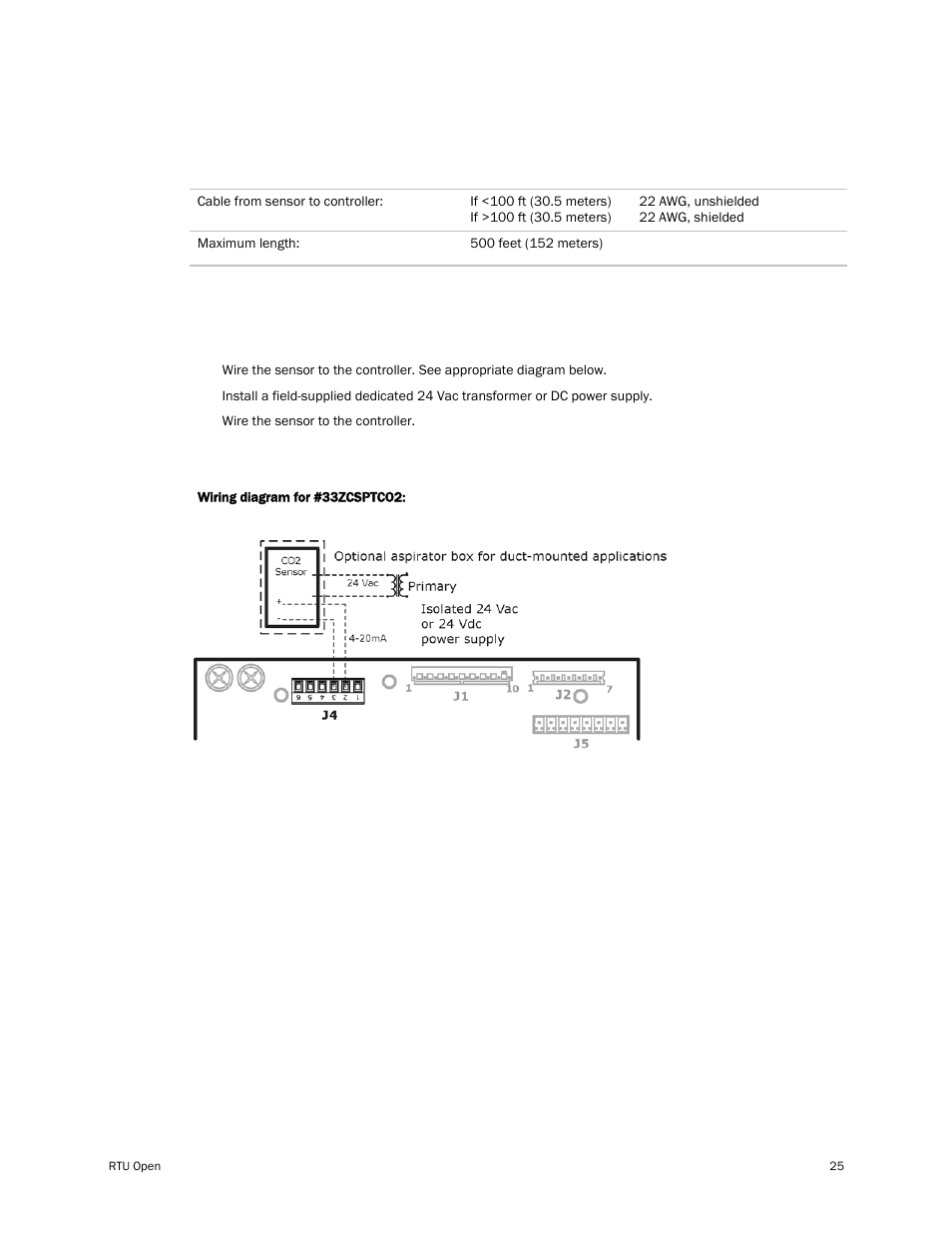 Wiring specifications, To wire the co2 sensor to the controller | Carrier RTU OPEN 11-808-427-01 User Manual | Page 31 / 88