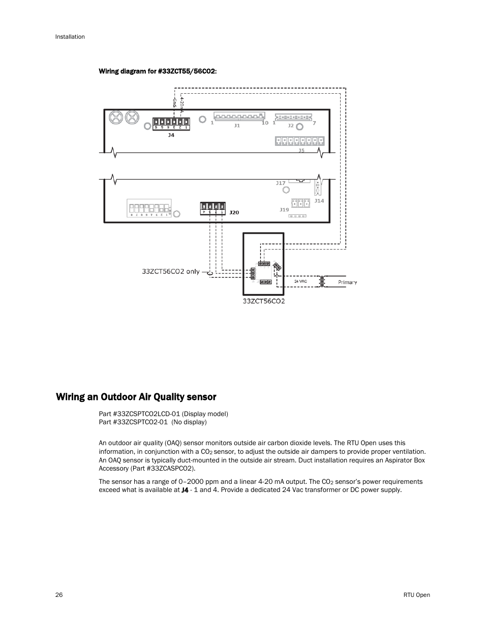 Wiring an outdoor air quality sensor | Carrier RTU OPEN 11-808-427-01 User Manual | Page 32 / 88