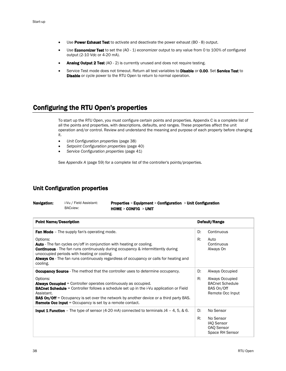 Configuring the rtu open's properties, Unit configuration properties | Carrier RTU OPEN 11-808-427-01 User Manual | Page 44 / 88