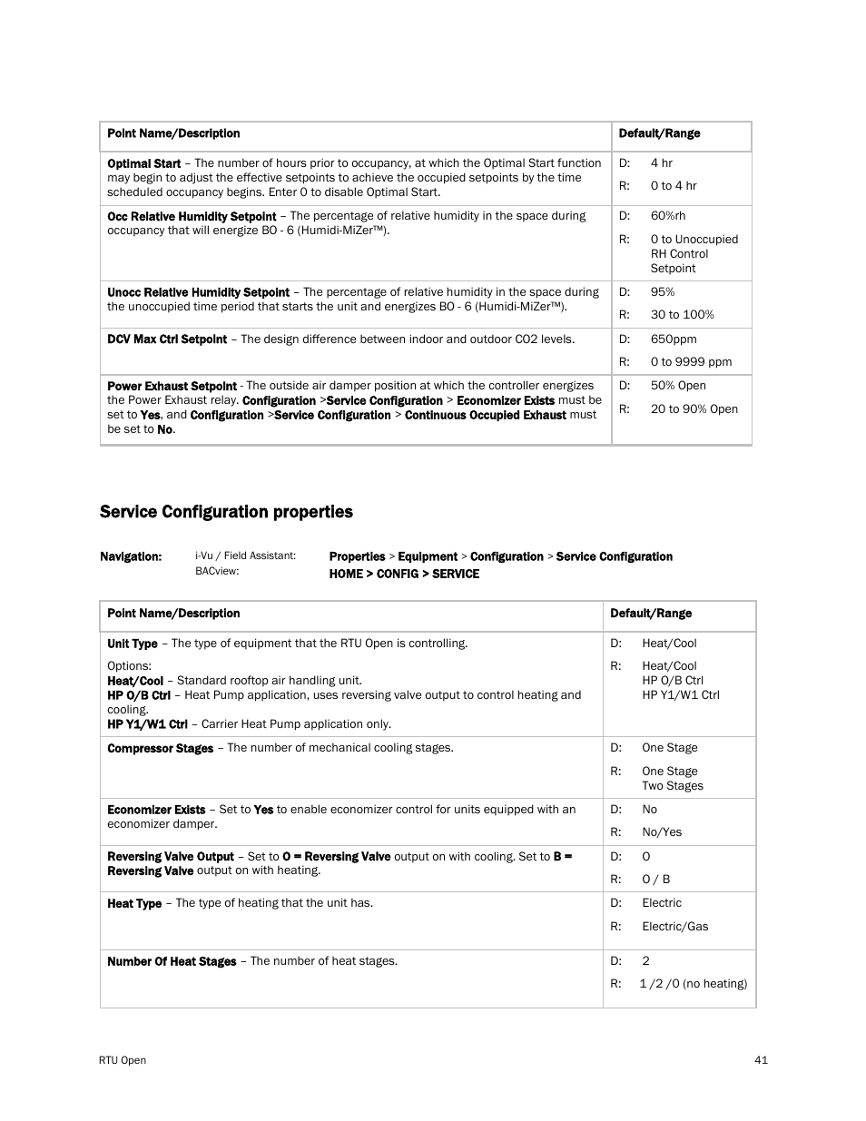 Service configuration properties, E 41) | Carrier RTU OPEN 11-808-427-01 User Manual | Page 47 / 88