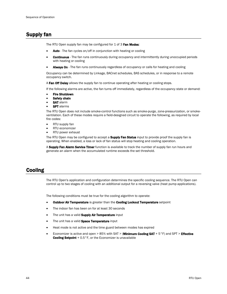Supply fan, Cooling | Carrier RTU OPEN 11-808-427-01 User Manual | Page 50 / 88