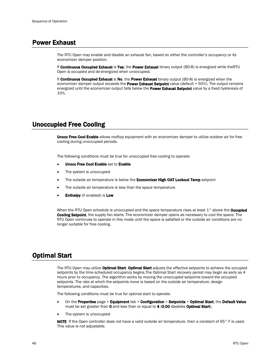 Power exhaust, Unoccupied free cooling, Optimal start | Carrier RTU OPEN 11-808-427-01 User Manual | Page 52 / 88