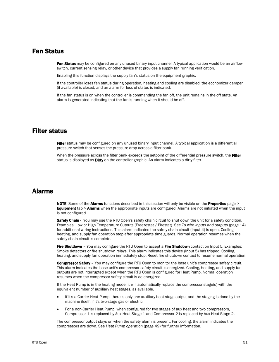 Fan status, Filter status, Alarms | Carrier RTU OPEN 11-808-427-01 User Manual | Page 57 / 88