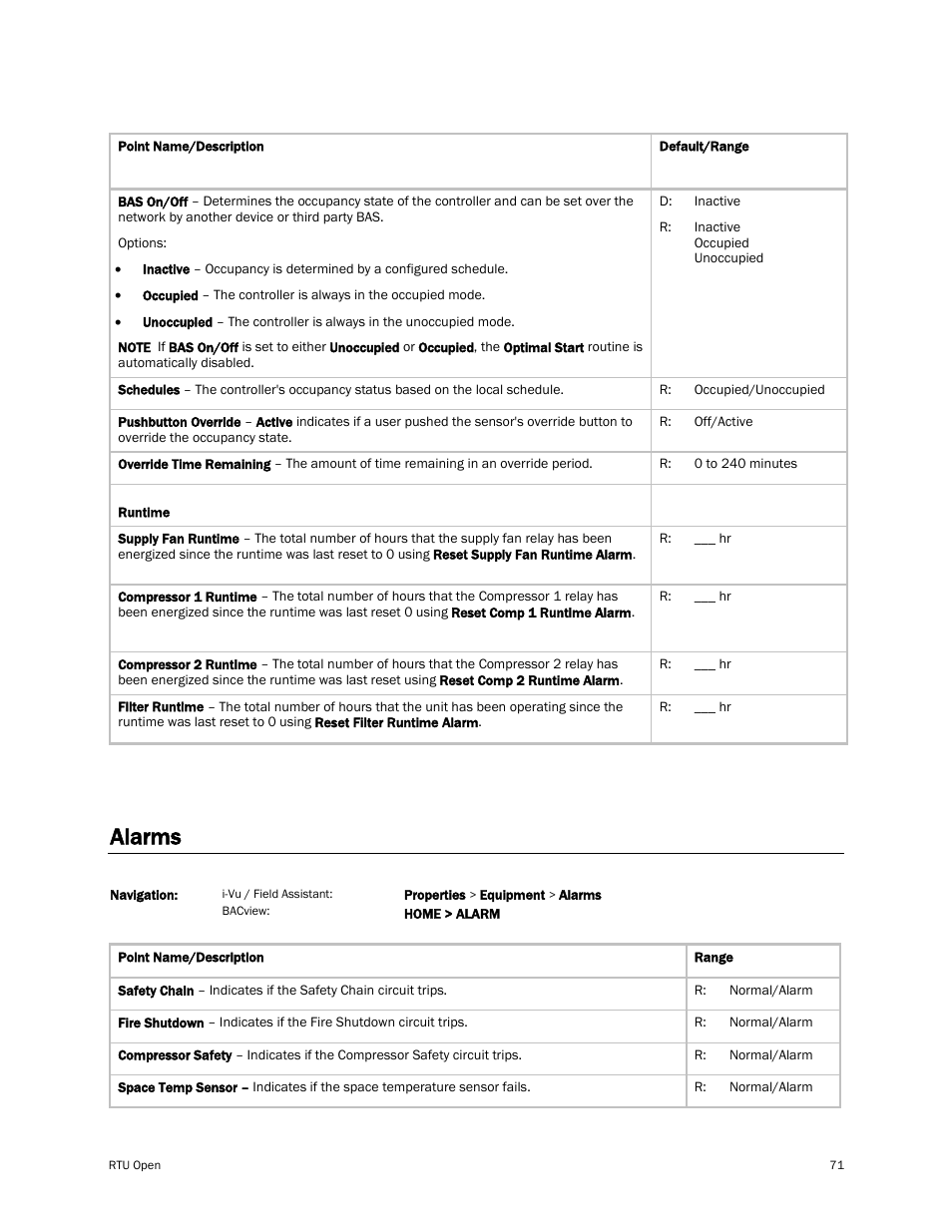 Alarms | Carrier RTU OPEN 11-808-427-01 User Manual | Page 77 / 88