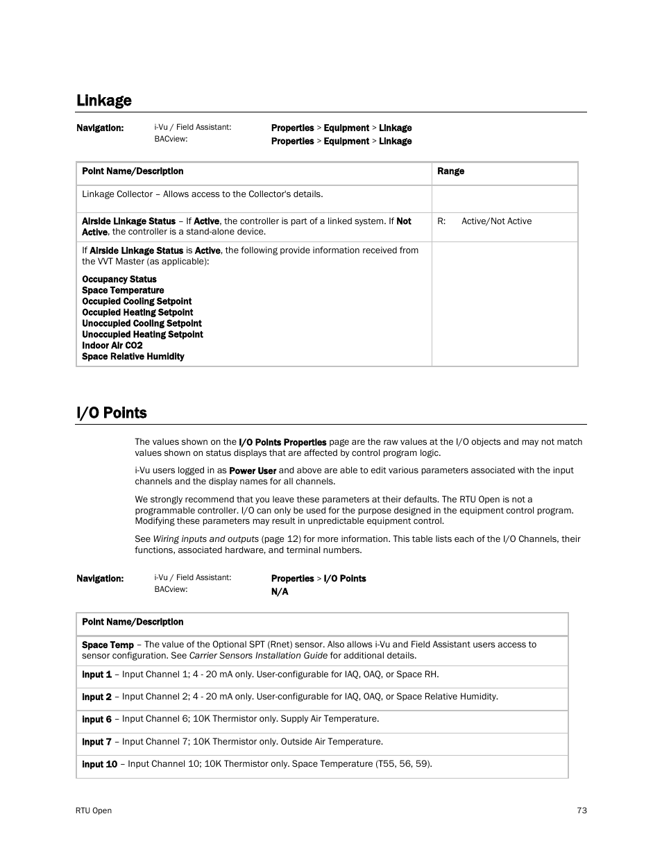 Linkage, I/o points | Carrier RTU OPEN 11-808-427-01 User Manual | Page 79 / 88